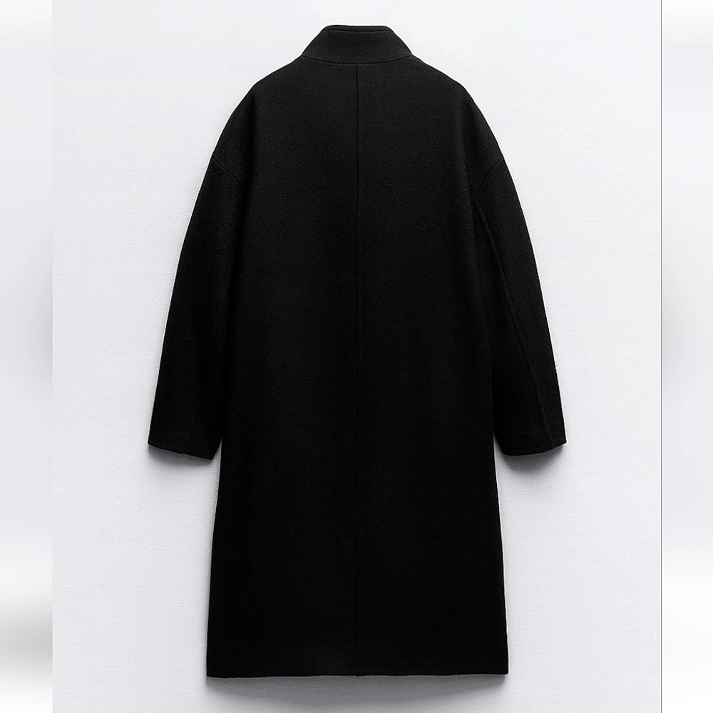 Zara Black Wool Blend High Collar Coat - Picture 7 of 11